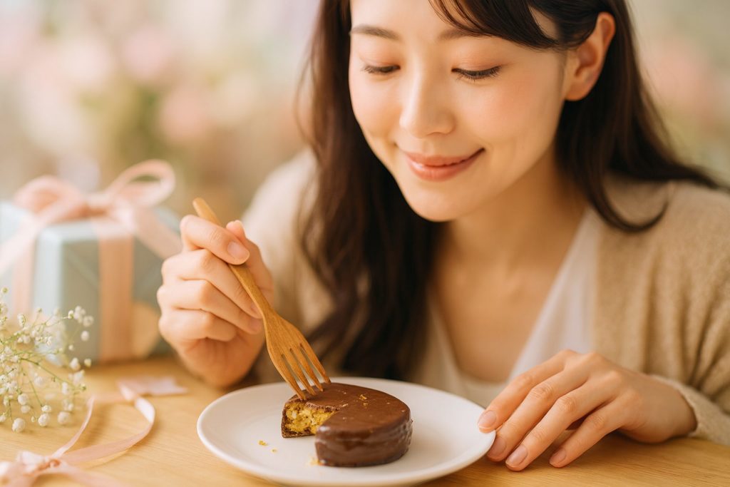 安納芋トリュフを美味しそうに食べようとしている女性のイメージ画像